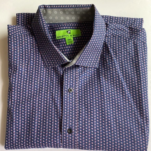 bristol and bull dress shirts Bristol & Bull Mens Button Long Sleeve Shirt Blue/Navy Check Large